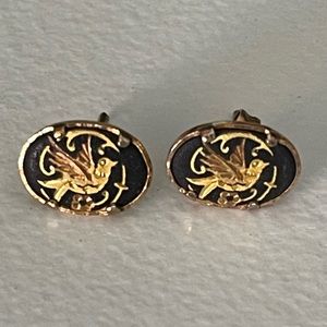 Vintage bird with enamel background earrings.